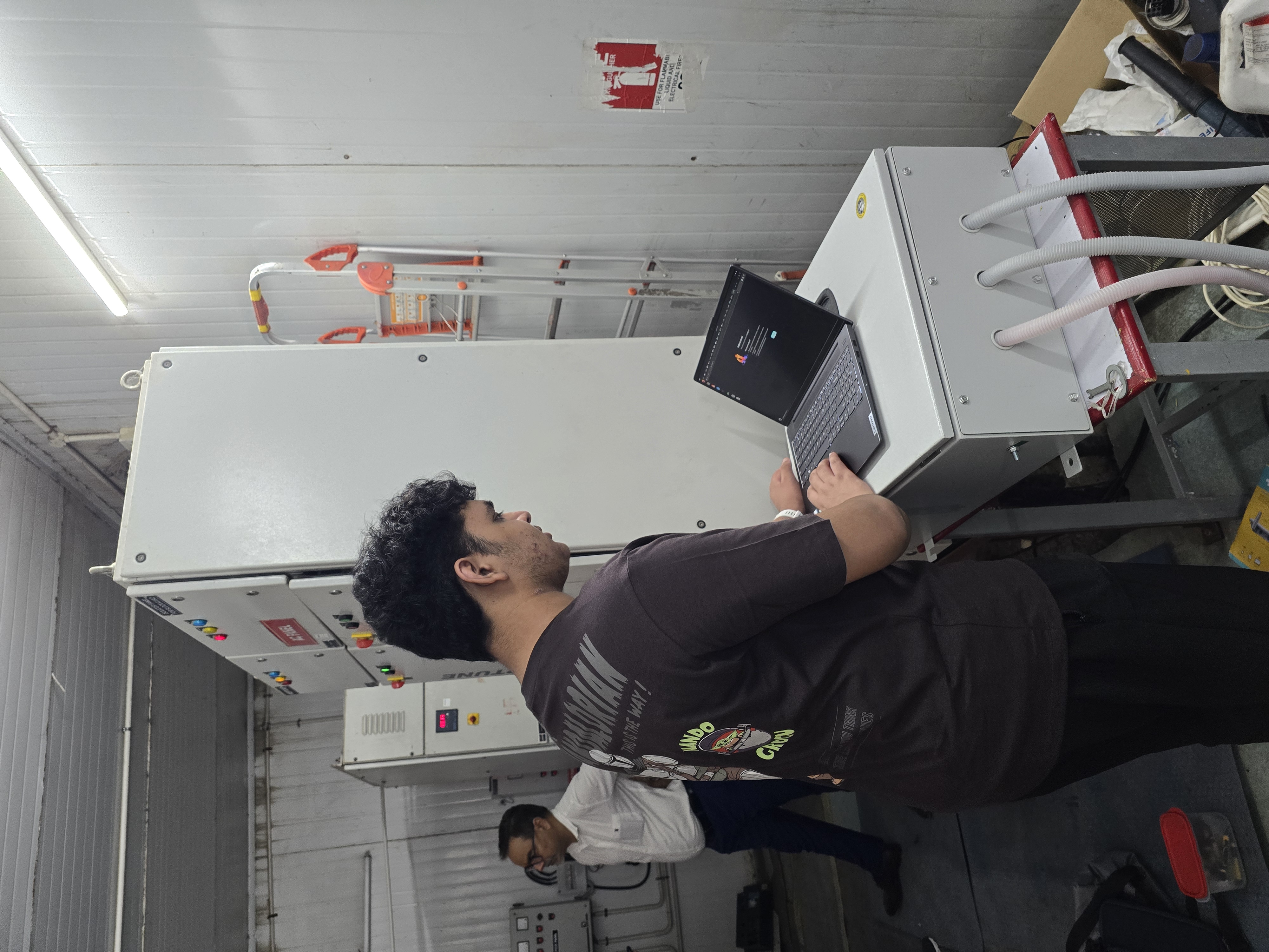 Commissioning laptop at the panel bank