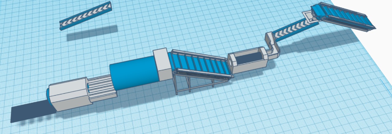 TinkerCAD model of the tomato-washing conveyor line